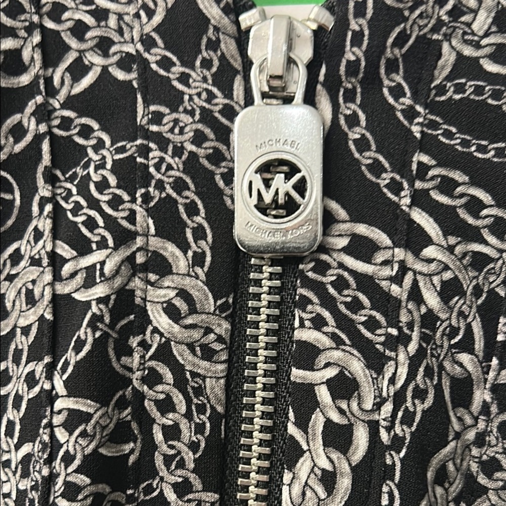 MICHAEL Michael Kors Graphic Black and Gray Blouse with Mandarin Collar - Picture 3 of 4